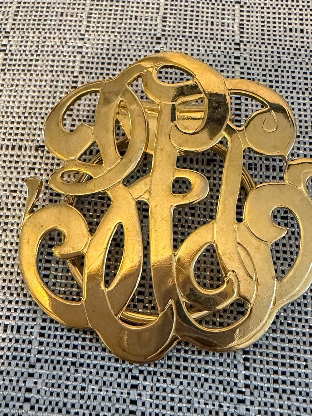 Vintage Gold-Tone Monogram Scarf Clip